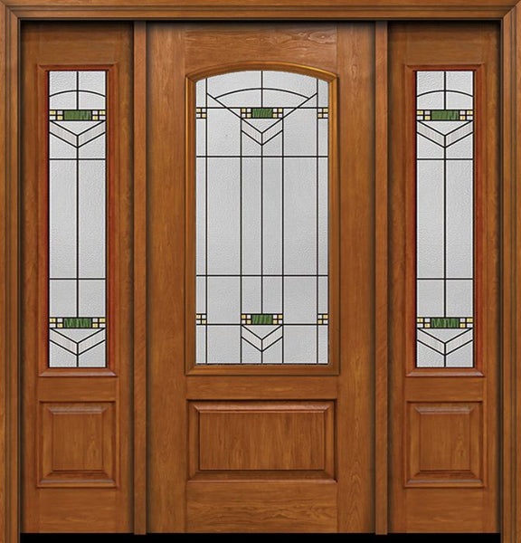 WDMA 54x80 Door (4ft6in by 6ft8in) Exterior Cherry Camber 3/4 Lite Single Entry Door Sidelights Greenfield Glass 1
