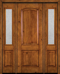 WDMA 54x96 Door (4ft6in by 8ft) Exterior Knotty Alder 96in Alder Rustic Plain Panel Single Entry Door Sidelights Rain Glass 1