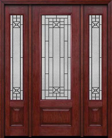 WDMA 54x96 Door (4ft6in by 8ft) Exterior Cherry 96in 3/4 Lite Single Entry Door Sidelights Courtyard Glass 1