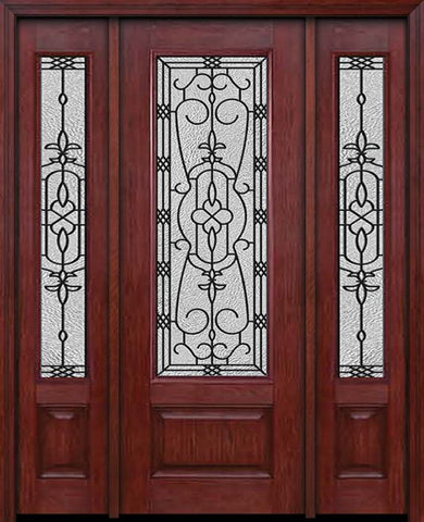 WDMA 54x96 Door (4ft6in by 8ft) Exterior Cherry 96in 3/4 Lite Single Entry Door Sidelights Jacinto Glass 1