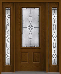 WDMA 56x80 Door (4ft8in by 6ft8in) Exterior Oak Blackstone 3/4 Lite 2 Panel Fiberglass Door 2 Sides HVHZ Impact 1