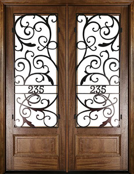 WDMA 58x80 Door (4ft10in by 6ft8in) Exterior Mahogany Wakefield Impact Double Door w Iron #2 1