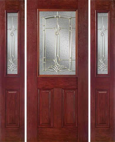 WDMA 58x80 Door (4ft10in by 6ft8in) Exterior Cherry Half Lite 2 Panel Single Entry Door Sidelights BT Glass 1
