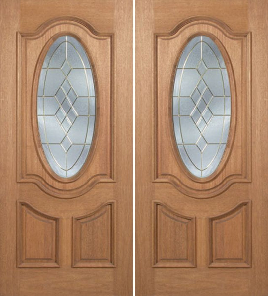 WDMA 60x80 Door (5ft by 6ft8in) Exterior Mahogany Carmel Double Door w/ A Glass - 6ft8in Tall 1