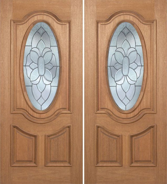 WDMA 60x80 Door (5ft by 6ft8in) Exterior Mahogany Carmel Double Door w/ BO Glass - 6ft8in Tall 1