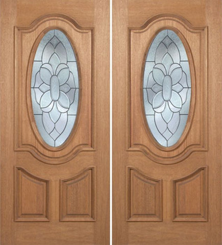 WDMA 60x80 Door (5ft by 6ft8in) Exterior Mahogany Carmel Double Door w/ BO Glass - 6ft8in Tall 1