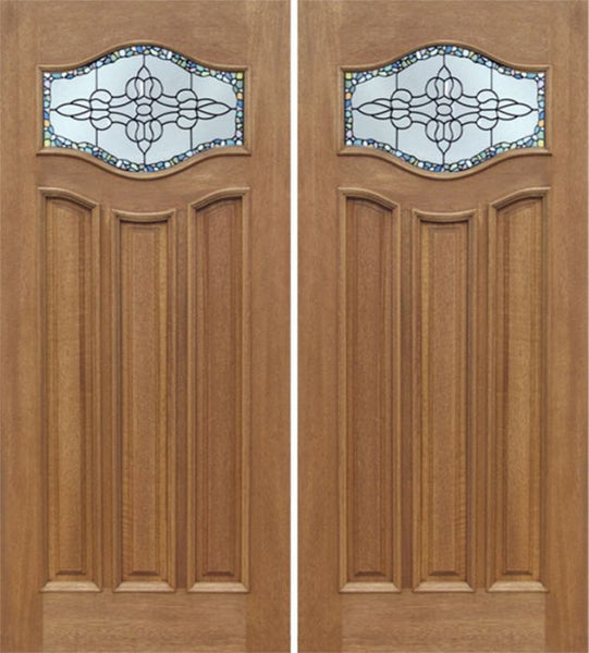 WDMA 60x80 Door (5ft by 6ft8in) Exterior Mahogany Wisteria Double Door w/ Tiffany Glass 1