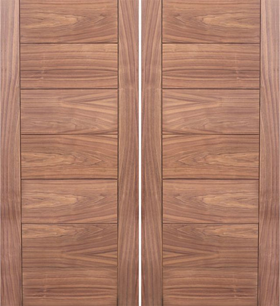WDMA 60x80 Door (5ft by 6ft8in) Exterior Walnut Flush Panel Contemporary Double Entry Door 1