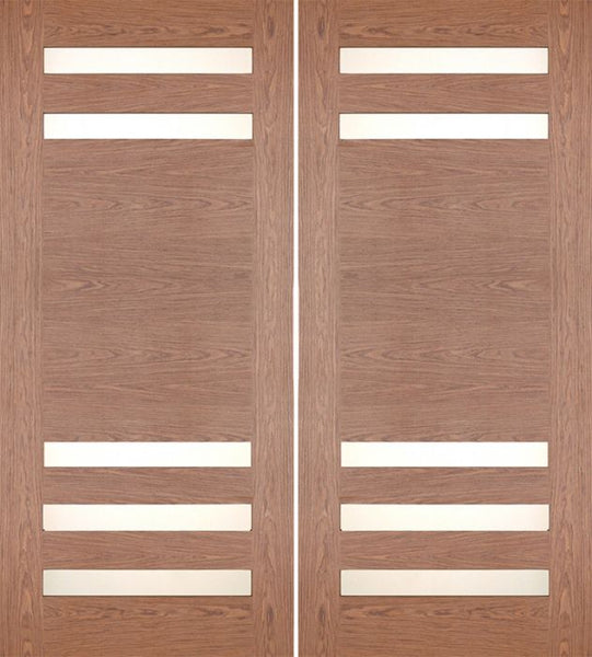 WDMA 60x80 Door (5ft by 6ft8in) Exterior Walnut 5 Lite Slimlite Contemporary Double Entry Door 1