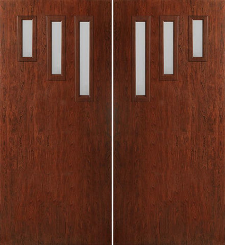WDMA 60x80 Door (5ft by 6ft8in) Exterior Cherry Contemporary Modern 3 Lite Double Entry Door FC532 1