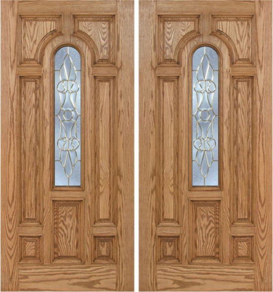 WDMA 60x80 Door (5ft by 6ft8in) Exterior Oak Carrick Double Door w/ L Glass - 6ft8in Tall 1