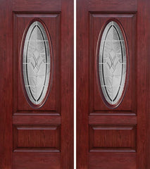 WDMA 60x80 Door (5ft by 6ft8in) Exterior Cherry Oval Two Panel Double Entry Door RA Glass 1