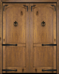 WDMA 60x80 Door (5ft by 6ft8in) Interior Swing Mahogany Arch Top 2 Panel Rustic-Old World Exterior or Double Door with Corner Straps / Straps 1