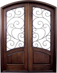 WDMA 60x80 Door (5ft by 6ft8in) Exterior Swing Mahogany 80in Aberdeen Double Door/Arch Top w Burlwood Iron 1