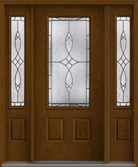 WDMA 62x80 Door (5ft2in by 6ft8in) Exterior Oak Blackstone 3/4 Lite 2 Panel Fiberglass Door 2 Sides 1