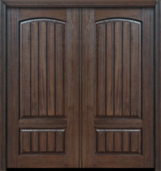 WDMA 64x80 Door (5ft4in by 6ft8in) Exterior Cherry IMPACT | 80in Double 2 Panel Arch V-Grooved or Knotty Alder Door 1
