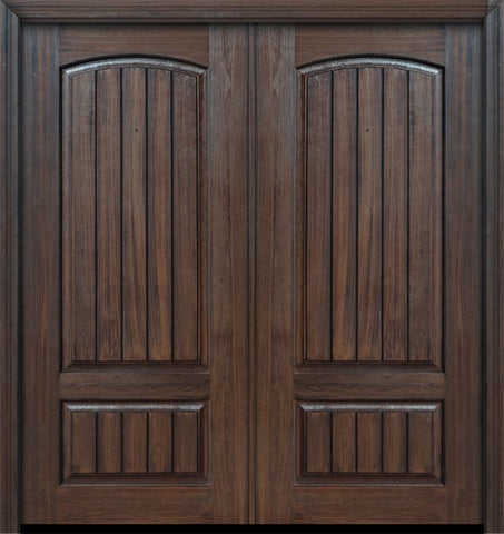 WDMA 64x80 Door (5ft4in by 6ft8in) Exterior Cherry 80in Double 2 Panel Arch V-Grooved or Knotty Alder Door 1