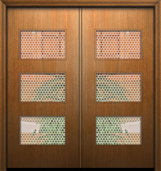 WDMA 64x80 Door (5ft4in by 6ft8in) Exterior Mahogany 80in Double Santa Monica Solid Contemporary Door w/Metal Grid 1