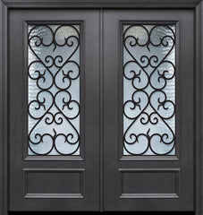 WDMA 64x80 Door (5ft4in by 6ft8in) Exterior 80in ThermaPlus Steel Palermo 1 Panel 3/4 Lite GBG Double Door 1