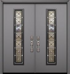 WDMA 64x80 Door (5ft4in by 6ft8in) Exterior Smooth 80in Double Malibu Solid Contemporary Door with Speakeasy 1