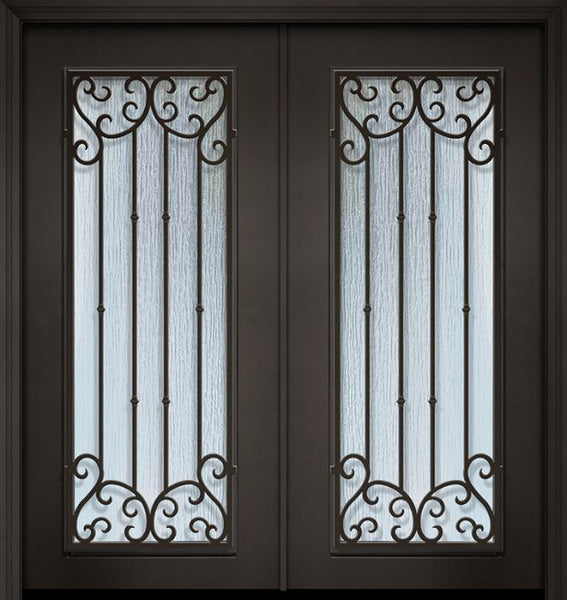 WDMA 64x80 Door (5ft4in by 6ft8in) Exterior 80in ThermaPlus Steel Valencia 1 Panel Full Lite Double Door 1