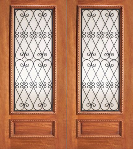 WDMA 64x84 Door (5ft4in by 7ft) Exterior Mahogany Decorative Iron Scrollwork Glass Double Door 1