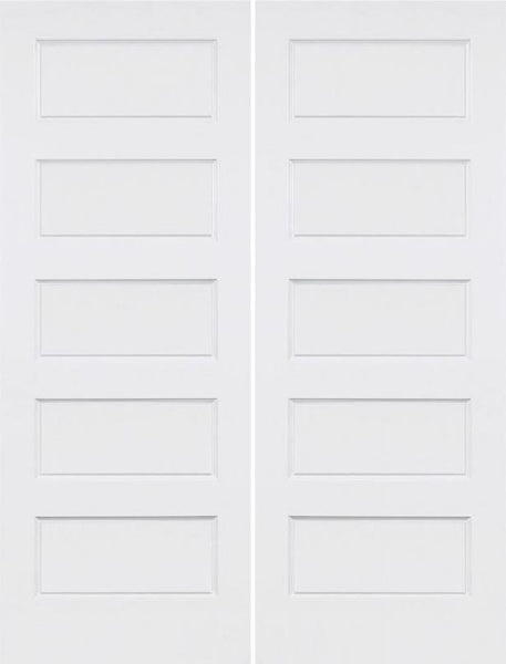 WDMA 64x96 Door (5ft4in by 8ft) Interior Swing Smooth 96in Conmore 5 Panel Shaker Solid Core Double Door|1-3/4in Thick 1