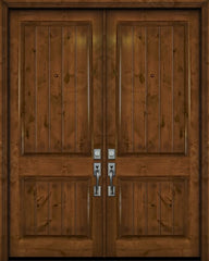 WDMA 64x96 Door (5ft4in by 8ft) Exterior Knotty Alder 96in Double 2 Panel V-Grooved Estancia Alder Door 1