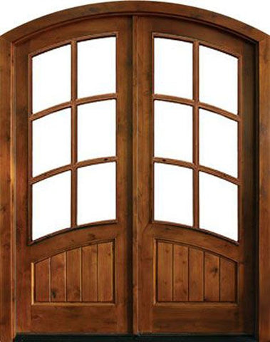 WDMA 64x96 Door (5ft4in by 8ft) Exterior Swing Knotty Alder Keowee Double Door/Arch Top 2-1/4 Thick 1