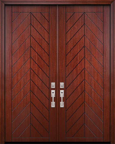 WDMA 64x96 Door (5ft4in by 8ft) Exterior Mahogany 96in Double Chevron Solid Contemporary Door 1
