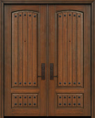 WDMA 64x96 Door (5ft4in by 8ft) Exterior Cherry 96in Double 2 Panel Arch V-Grooved or Knotty Alder Door with Clavos 1