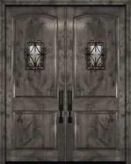 WDMA 64x96 Door (5ft4in by 8ft) Exterior Knotty Alder 96in Double Arch 2 Panel Estancia Alder Door with Speakeasy 1