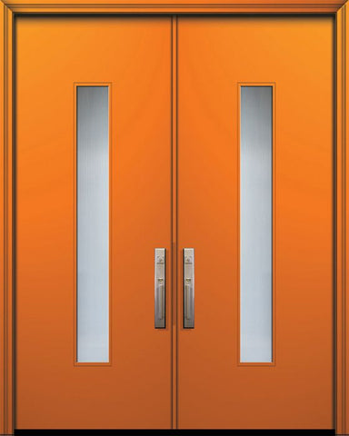 WDMA 64x96 Door (5ft4in by 8ft) Exterior Smooth 96in Double Malibu Solid Contemporary Door w/Textured Glass 1