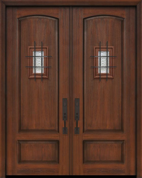 WDMA 64x96 Door (5ft4in by 8ft) Exterior Cherry IMPACT | 96in Double 2 Panel Arch or Knotty Alder Door with Speakeasy 1