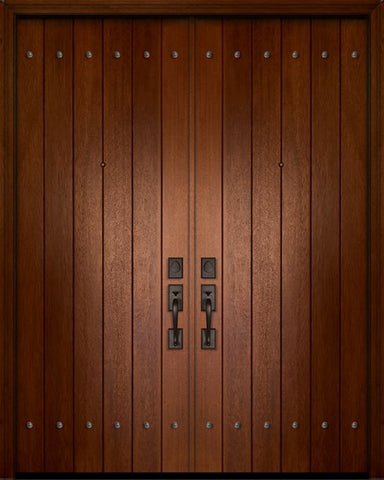WDMA 64x96 Door (5ft4in by 8ft) Exterior Mahogany IMPACT | 96in Double Plank Door with Clavos 1