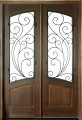 WDMA 64x96 Door (5ft4in by 8ft) Exterior Swing Mahogany Aberdeen Double Door w Redwood Iron 1
