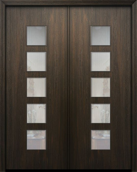 WDMA 64x96 Door (5ft4in by 8ft) Exterior Mahogany 96in Double Venice Solid Contemporary Door w/Textured Glass 1