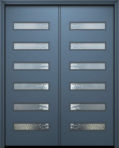 WDMA 64x96 Door (5ft4in by 8ft) Exterior Smooth 96in Double Beverly Solid Contemporary Door w/Textured Glass 1