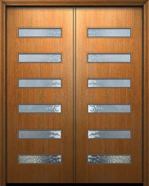 WDMA 64x96 Door (5ft4in by 8ft) Exterior Mahogany 96in Double Beverly Solid Contemporary Door w/Textured Glass 1