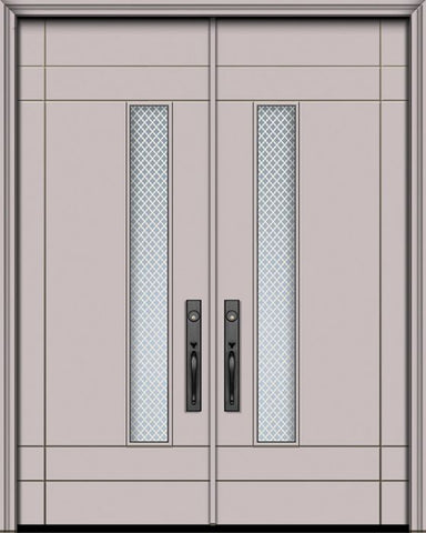 WDMA 64x96 Door (5ft4in by 8ft) Exterior Smooth 96in Double Santa Barbara Solid Contemporary Door w/Metal Grid 1