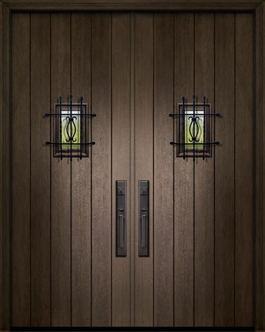 WDMA 64x96 Door (5ft4in by 8ft) Exterior Mahogany 96in Double Plank Door with Speakeasy 1