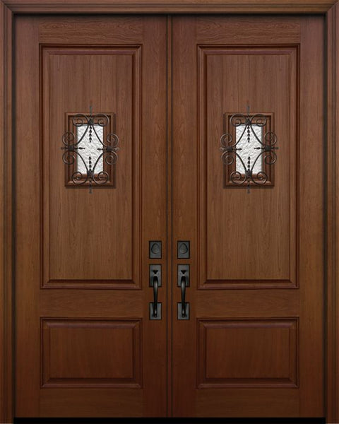 WDMA 64x96 Door (5ft4in by 8ft) Exterior Mahogany IMPACT | 96in Double 2 Panel Square Door with Speakeasy 1