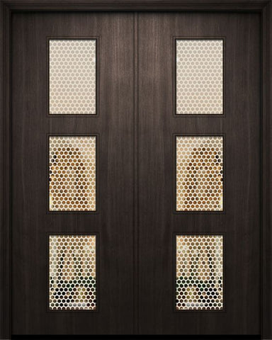 WDMA 64x96 Door (5ft4in by 8ft) Exterior Mahogany 96in Double Newport Solid Contemporary Door w/Metal Grid 1