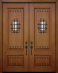 WDMA 64x96 Door (5ft4in by 8ft) Exterior Mahogany IMPACT | 96in Double 2 Panel Square Door with Speakeasy / Clavos 1