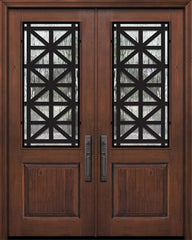 WDMA 64x96 Door (5ft4in by 8ft) Exterior Knotty Alder IMPACT | 96in Double 1 Panel 2/3 Lite Contempo Steel Grille Door 1