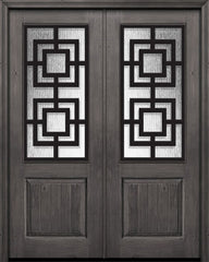 WDMA 64x96 Door (5ft4in by 8ft) Exterior Knotty Alder IMPACT | 96in Double 1 Panel 2/3 Lite Moderna Steel Grille Door 1