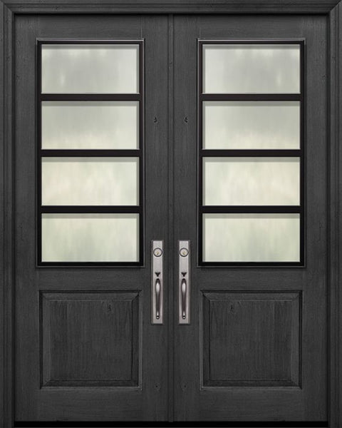 WDMA 64x96 Door (5ft4in by 8ft) Exterior Knotty Alder 96in Double 1 Panel 2/3 Lite Urban Steel Grille Door 1