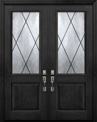 WDMA 64x96 Door (5ft4in by 8ft) Exterior Knotty Alder 96in Double 1 Panel 2/3 Lite Sandringham Door 1