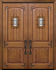 WDMA 64x96 Door (5ft4in by 8ft) Exterior Knotty Alder IMPACT | 96in Double 2 Panel Arch V-Groove Door with Speakeasy / Corner Straps 1