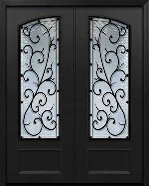 WDMA 64x96 Door (5ft4in by 8ft) Exterior 96in ThermaPlus Steel Bellagio 1 Panel Square Top Arch Lite Double Door 1